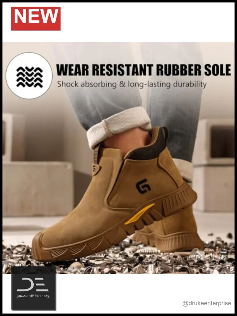Steel Toe Work Shoes for Men - Slip-On Mid-Top Suede Welding Shoes